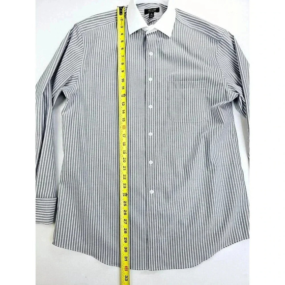 Tasso Elba Regular Non Iron Large 16 34-35 Gray White Collar Stripe French Cuff - Picture 11 of 12